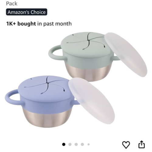 Elk and Friends Stainless Steel Snack Cups | Removable Silicone Food Catcher and Travel Lid | Spill-Proof Snack Containers for Baby, Toddler, Kids | Dishwasher Safe | 2 Pack