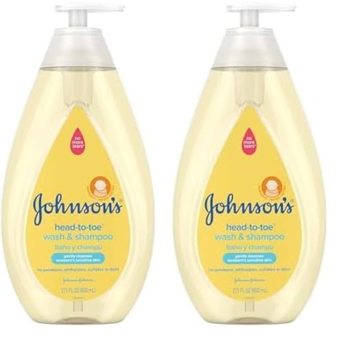 Johnson's Head-to-Toe Gentle Tear-Free Baby & Newborn Wash & Shampoo, Sulfate-, Paraben- Phthalate- & Dye-Free, Hypoallergenic Wash for Sensitive Skin & Hair, 27.1 fl. Oz (Pack of 2)