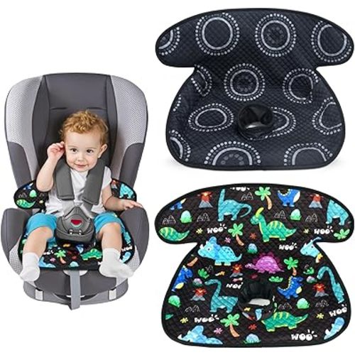 2 Pack Car Seat Protector for Potty Training, Waterproof Piddle Pad with 360° Leak-Proof & Non-Slip Backing, Portable Seat Cover for Toddler, Fits Car Seats Strollers (Black Circle/Dinosaur)