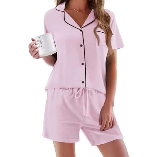 Ekouaer Pajamas Set for Women Short Sleeve Sleepwear Button Down Pjs Soft 2 Piece Lounge Sets XS-XXXL