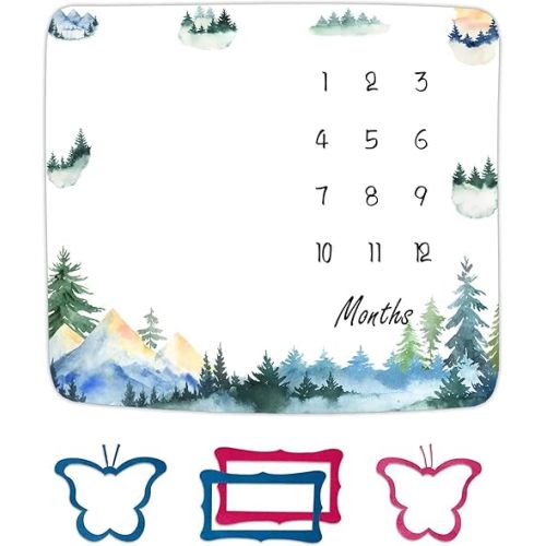 Forest Mountain Monthly Milestone Blanket 48x40in Growth Chart Photo Gift