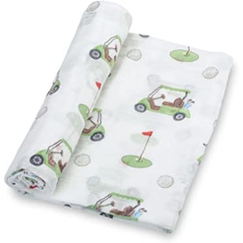 LollyBanks 100% Cotton Muslin Swaddle Blanket, Golf Print, 47 x 47 Inches, Baby Receiving Blanket, Soft and Breathable, Unisex, 1 Count