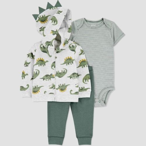 Carter's Just One You® Baby Boys' 3pc French Terry Dinosaur Sweatshirt, Short Sleeve Bodysuit & Pants Set - Green