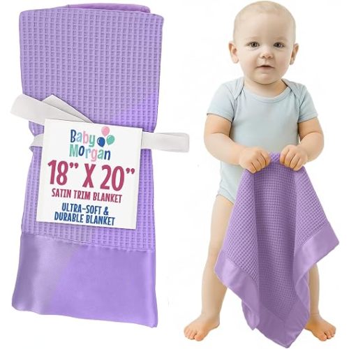 Baby Morgan Thermal Waffle Knit Mini Blanket Satin Trim Lavender 18" x 20"