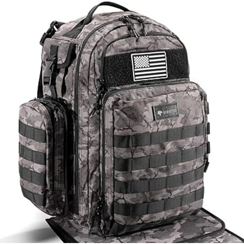 Dinictis Dad Diaper Bag, Mens Diaper Bag Backpack with Diaper Changing Mat, Military Diaper Backpack with Molle Webbing, Waterproof Pouch, Baby Wipes pocket, Insulated Bottle Pockets- Black Camo