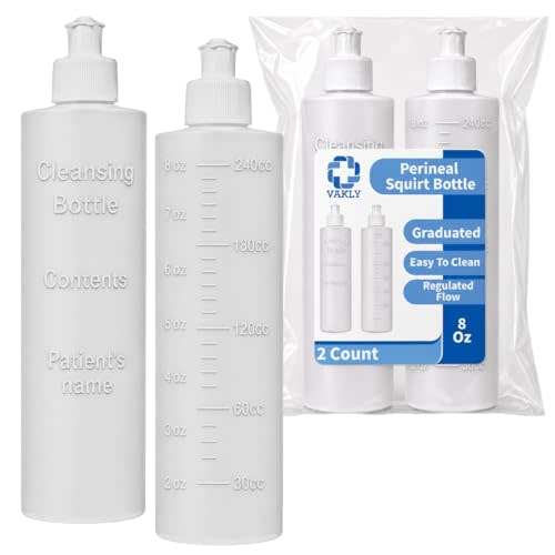 Vakly Perineal Bottle 8 Ounce (2 Pack) – Postpartum Squirt Bottle with Graduated Markings, Refillable Lavette for Personal Hygiene and Bidet Use