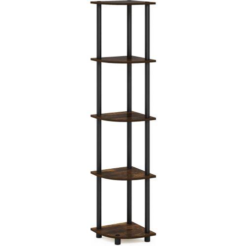 Furinno TURN-N-TUBE Corner Shelf, 5-Tier Corner Bookshelf, Open Storage Shelves, for Organization and Storage, Living Room, Home Office, Garage, Bedroom, Amber Pine