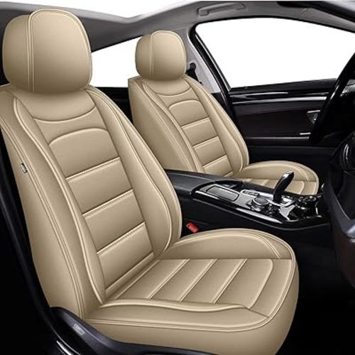 IKABEVEM Car Seat Covers Full Set Fit for Kia Sportage 2007-2022: 5 Seat Auto Interior Accessories, Waterproof Faux Leather Vehical Car Seat Cushion Covers(Beige)