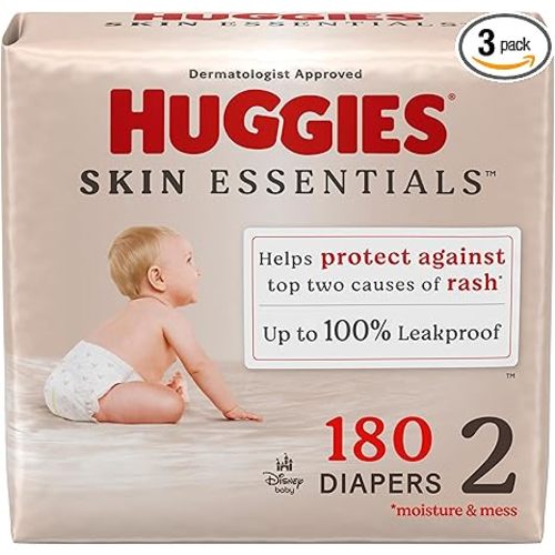 Huggies Size 2 Diapers, Skin Essentials Baby Diapers, Size 2 (12-18 lbs), 180 Count (3 Packs of 60)