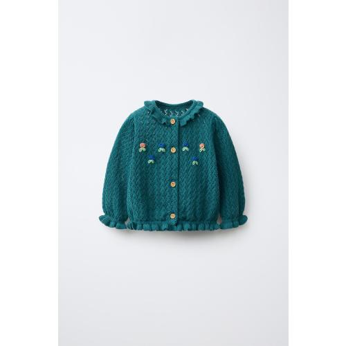 FLORAL EMBROIDERY KNIT CARDIGAN - Duck green | ZARA United States