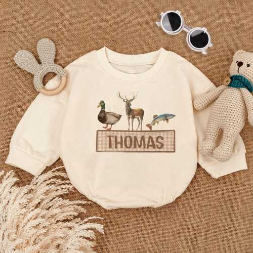 Personalized Mallard Duck Hunting Romper, Boy Ducking Hunter Baby Outfit, Duck Deer Fish, Hunting Duck Baby Bodysuit, Baby Shower Gift