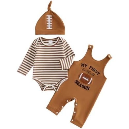Newborn Baby Boy Fall Clothes Hunting Buddy Long Sleeve Romper Suspender Pants Overall Outfit Hat Set