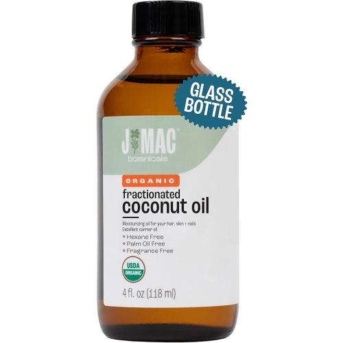 J MAC BOTANICALS Organic Fractionated Coconut Oil (16 Ounce Glass Bottle) Organic Carrier Oil and for DIluting Essential Oils, Moisturizer, Hair Care
