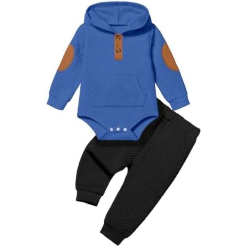 Fommy Baby Boy Clothes Colorblocked Long Sleeve Hoodie + Long Pants 2PCS Fall Winter Outfits Set