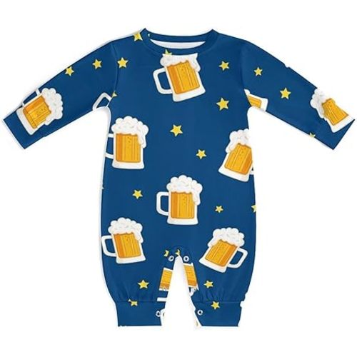 Unisex-baby Long Sleeve Long Leg Slouch Romper Beer Mugs Blue Baby One-Piece Jumpsuit