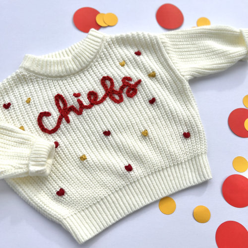 Baby Hand Embroidered Chiefs Sweater, Embroidered Baby Sweater - Baby Shower Gift