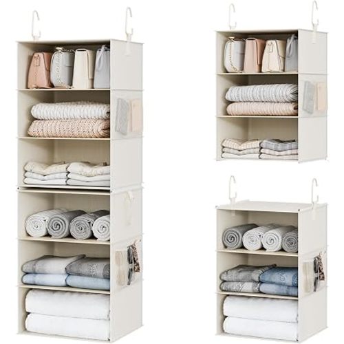 StorageWorks 6-Shelf Jumbo Closet Organizers, Two 3-Shelf Separable Hanging Shelves for Closet, 13 "D x 15" W x 47 ¼" H,Mixing of Beige, White & Ivory