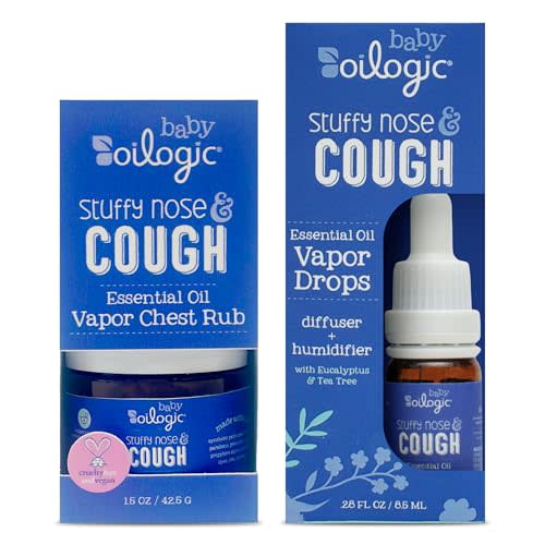 Oilogic Stuffy Nose & Cough Baby Essentials - Baby Humidifier Vapor Drops for Diffuser & Humidifier & Chest Vapor Rub - Gentle Essential Oil Blends Soothe Cough & Stuffy Noses & Support Restful Sleep