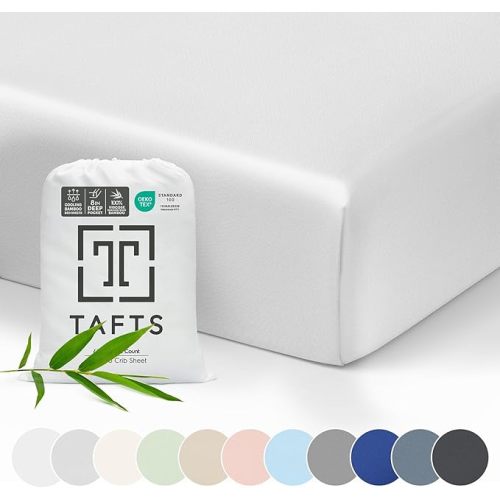 Tafts Crib Sheets, 100% Viscose derived from Bamboo Fitted, Girls, Boys & Unisex, 8 Inch Deep Pocket, Standard Crib & Toddler Mattress, Cooling, Soft, 360 Elastic, Lifetime Quality, (28 x 52 White)