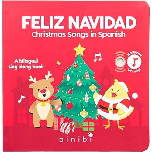 Binibi Spanish Musical Book Christmas Songs in Spanish | Bilingual Children’s Book for Babies & Toddlers 1-3 | Libro en español para Bebes