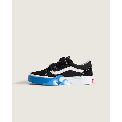 Little Kids Old Skool V Shoe in Black / Bright Azure Blue | Vans