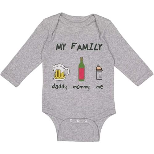 Baby Long Sleeve Bodysuit Beer Daddy Wine Mommy Baby Bottle Me Funny Boy & Girl Clothes Cotton Oxford Gray Design Only 6 Months