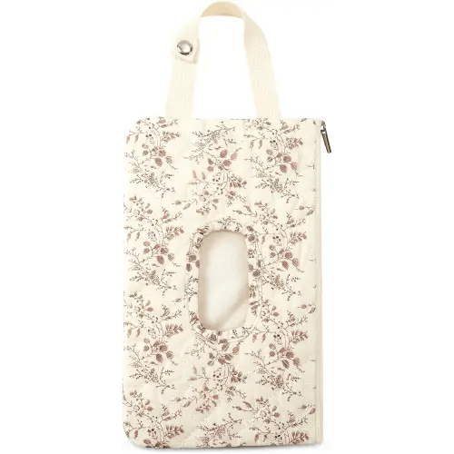 Quilted Baby Diaper and Wipes Pouch Portable Mommy Bag for Stroller Reusable Wipes Pouch with Lanyard for Casual Travel (Beige)