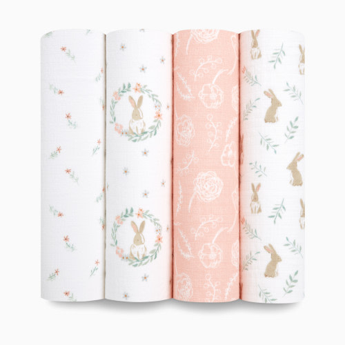 Essentials Cotton Muslin Swaddles (4 Pack) - Blushing Bunnies