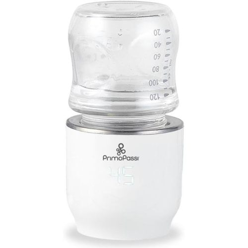Primo Passi Portable Bottle Warmer on the Go, Travel Breastmilk & Water Bottle Warmer, Small, Lightweight & Fast - White | Adapters Included for Major Baby Bottle Brands