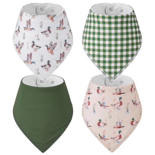 VitalCozy 4 Pcs Mallard Duck Baby Bandana Bib Funny Cotton | Newborn Infant Feeding Drool Bib, for Drooling and Teething Girl Boy, Adjustable Snap Closure Bandanas