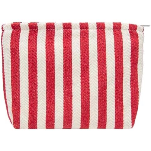 PAZIMIIK Large Cotton Zipper Pouch for Purse Travel Canvas Organizer, Stripe Red