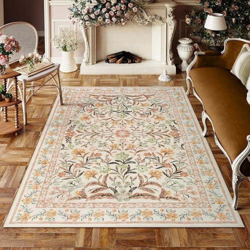 Moynesa 5'x7' Fall Area Rugs, Boho Washable Rugs for Bedroom, Bohemian Brown Rugs for Living Room, Soft Floral Thin Carpet for Apartment Dorm Home, Ochre Fall