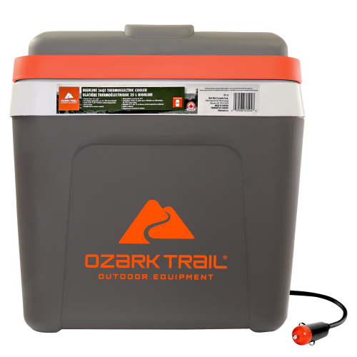 Ozark Trail 26QT electric Cooler 12V Portable Travel Beach Camping Picnic Insulated Cooler 30 Cans Iceless 24L, Grey