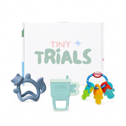 Teether Trial Pack Variety Box for Babies – 3 Baby-Safe Teething Toys & Sensory Teethers for Teething Relief (Nuby, Lansinoh x b.Box, Dr. Brown's) – Baby Registry Must-Have, Tiny Trials