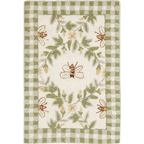 SAFAVIEH Chelsea Collection Accent Rug - 1'8" x 2'6", Ivory & Green, Hand-Hooked French Country Wool, Ideal for High Traffic Areas in Entryway, Living Room, Bedroom (HK55A)