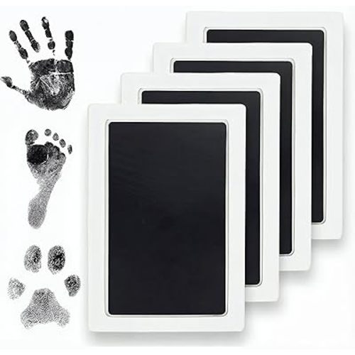 Clean Touch Ink Pad for Baby Handprints and Footprints – Inkless Infant Hand & Foot Stamp – Safe for Babies, Doesn’t Touch Skin – Perfect Family Memory or Gift – Black Standard Size [4 Pack]