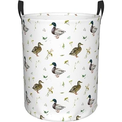 Laundry Basket Cute Mallard Duck Room Decor,Round Laundry Hamper Waterproof Dirty Clothes Hamper Collapsible Laundry Baskets With Handles,Toy/Clothes Storage Basket For Home Dorm Bathroom Decor