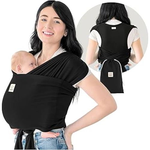 KeaBabies Baby Wrap Carrier Ring Sling - Easy to Wear, Adjustable D-Lite Baby Carrier Newborn to Toddler, Infant Carrying Shirt, Hands Free Bonding, Breathable Fabric Wearing Wrap (Trendy Black)