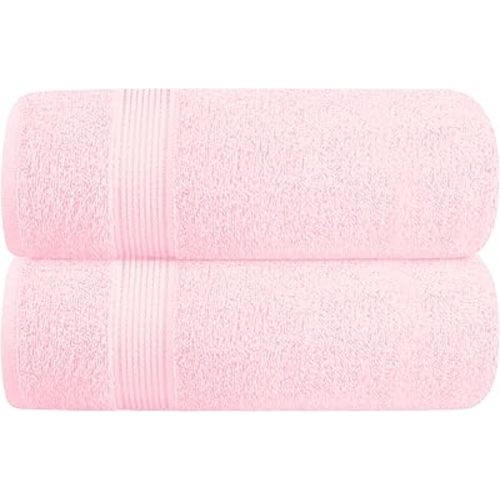 Belizzi Home Cotton 2 Pack Oversized Bath Towel Set 28x55 inches, Large Bath Towels, Ultra Absorbant Compact Quickdry & Lightweight Towel, Ideal for Gym Travel Camp Pool - Pink