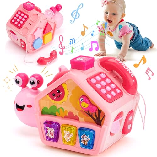 hahaland Baby Toys 6-12 Months, Musical Crawling Toys 6-18 Month Snail Toys for 1 Year Old Girl Gifts,Educational Toddler Toys Age 1-2 Busy Activity Cube, 1st Birthday Girl Gifts Toddler Gifts