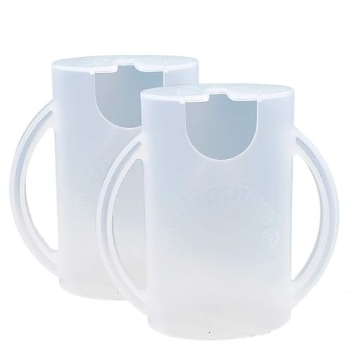Original Squeeze Proof Flipping Holder 2-Pack with Open Bottom for Food Pouches & Juice Boxes - Multipurpose - Prevent Messes & Support Self-Feeding - Easy Grasping Handles - Made in USA - White X 2