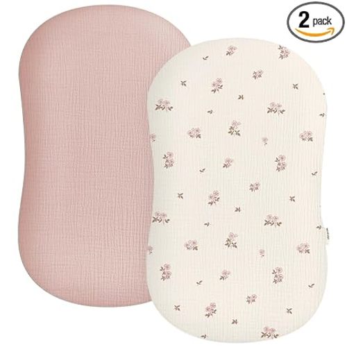 Muslin Baby Lounger Cover 2 Pack, Soft Breathable Newborn Lounger Pillow Cover for Boys Girls Infant (Flower G & Pink)