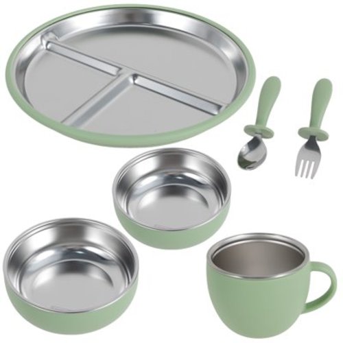 6Pcs Stainless Steel Baby Suction Plate Firm Adhesion Toddler Utensils with 4 Silicone Suction Cup Anti Drop for Children Infant