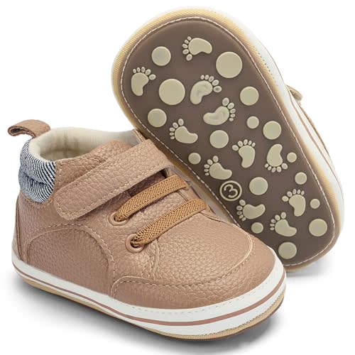 BACSAC Baby Boys Girls Non-Slip Rubber Sole High-Top PU Leather Infant Sneakers Toddler Crib First Walker Shoes