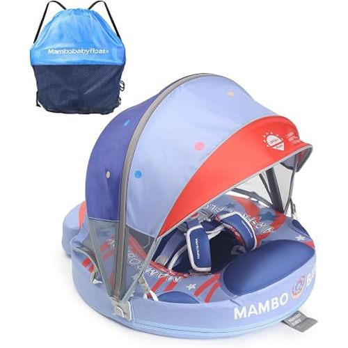Mambobaby Baby Float with Canopy for Pool,Infant Toddler Swim Float for Outdoor, UPF 50+ Sun Protection Solid Pearl-Foam Soft Skin-Friendly Fabric Material Baby Boat Float 3-24 Months