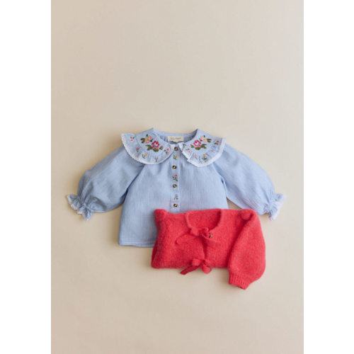 Isabella Shirt - Blue Stripe Voile & Meadow Embroidery