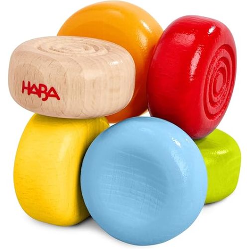 HABA Color Drops Wooden Grasping & Baby Teether Toy – Sensory Toys for Babies & Rattle with Elastic Threading for Ages 6 Months and Up