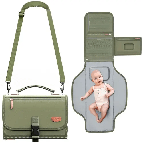 Portable Diaper Changing Pad with Shoulder Strap, Detachable Travel Changing Pad with Baby Wipes Pocket, Gifts for Baby Shower, Newborn Girls and Boys (Army Green)