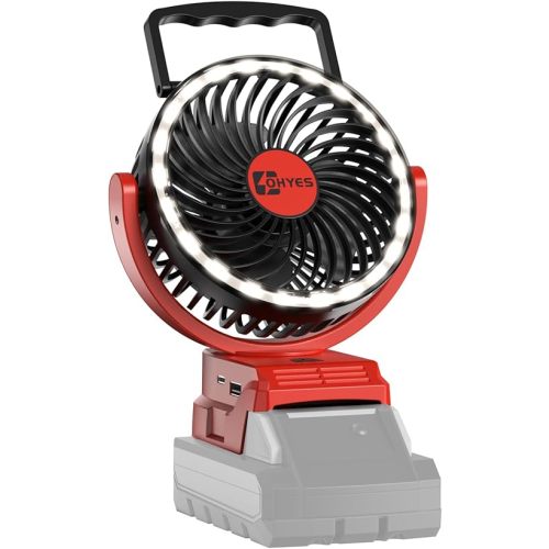 ohyes 5IN Jobsite Fan Compatible with Milwaukee 18V Battery Brushless Motor Variable Speed USB Fast Charging LED for Camping & Fishing(Battery not included)