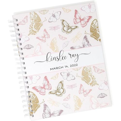 Butterfly Baby Memory Book - Hard Cover First Year Album Personalized with Baby’s Name - Baby Book & Journal